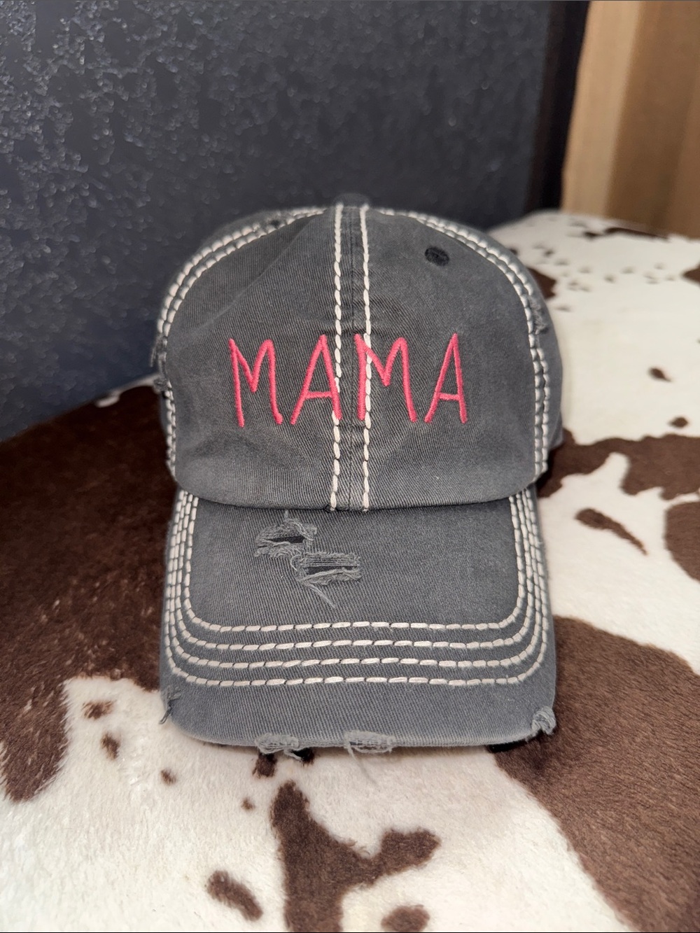 MAMA Embroidered Cap - Pink on Charcoal